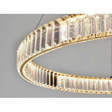 Kryształowy złoty żyrandol led Prisma 48W z barwą ciepłą 3000K ring 80cm